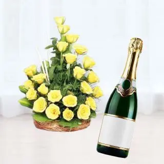 Exclusive arrangement of lilies with 2 feet height with bottle of champegne