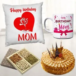Half kg assorted dry fruits, photo mug with photo cushion with half kg premium quality butterscotch cool cake
