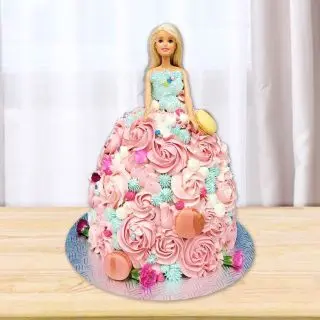  Barbie floral costume cake in strawberry flavour 