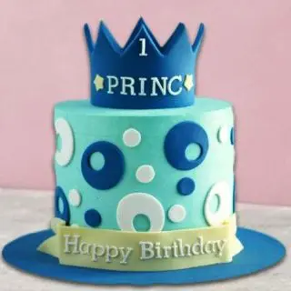 designer crown theme cake for 1st Birthday in Butterscotch flavour 