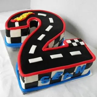 2 kg fondant car theme cake in numeric 2 shape 