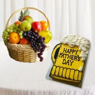 2 kg seasonal assorted fruits basket with 1 kg father's day theme cake  