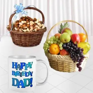 2 kg seasonal fruits basket , Basket of assorted Half kg dry fruits ,Photo mug 