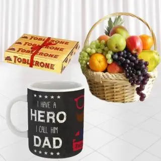 2 kg seasonal fruits basket, photo mug with set of 3 toblerone chocolates 