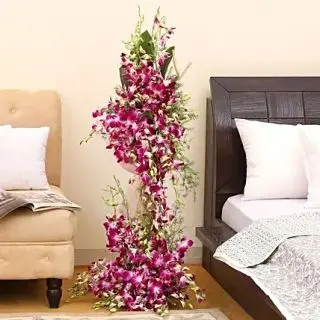 2 story arrangement of 50 purple orchids with 2 feet height  