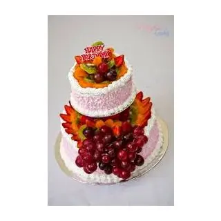 2 tier mix fruit fresh cream premium quality cake of 2 kg(Eggless)