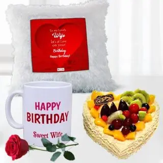 1 kg heart shape  mix fruit cake, photo mug with photo cushion 