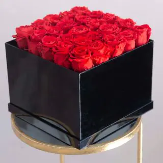 35 red roses in box packing 