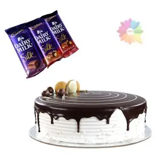  chocovanilla cake with set of 3 dairymilk silk chocolates