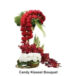 3 feet height arrangement of carnations with orchi