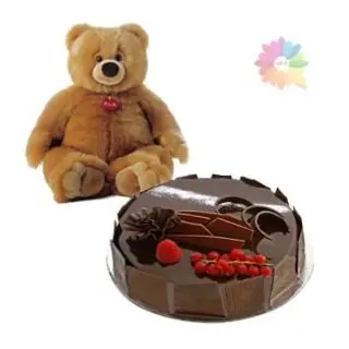 3 feet height teddy bear with chocolate truffle premium quality cake 