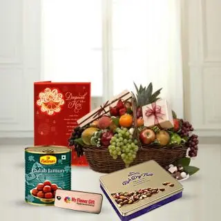 Assorted Fruits Basket , Gulab Jamun, Greeting card 