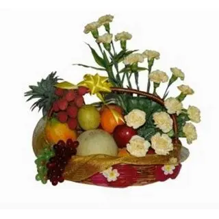 3 kgs Fruit Basket with flower arrangement