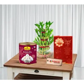 3 layer lucky bamboo plant, Rasgulla, Diwali greeting card 