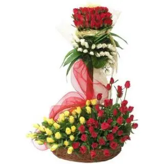 4 feet height arrangement of 150 red roses
