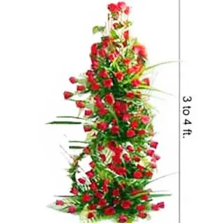 4 feet height arrangement of 100  red roses