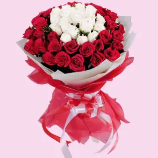 50 red and white roses bouquet 