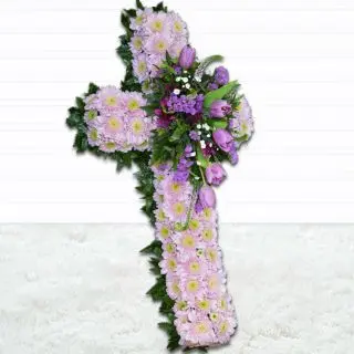 1.5 feet height cross of lavender mix flowers 