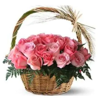 Basket arrangement of 30 pink roses