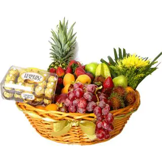 Basket of 2 kg mix fruits with assorted chocolates