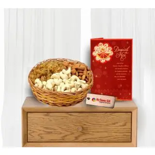 Basket of 1 kg Assorted Dry fruits  with Diwali greeting
