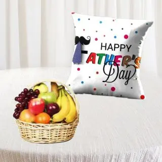 Basket of 2 kg assorted fruit basket with photo cushion 