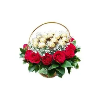 basket of ferrero rocher with roses