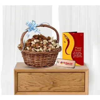 Basket of half kg assorted Dry fruits with diwali greeting card 
