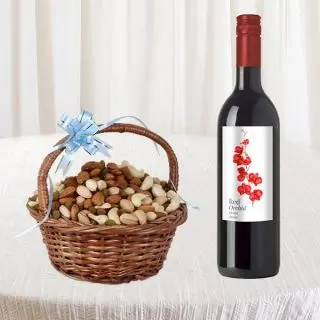 Basket of half kg assorted nuts with bottle of wine 