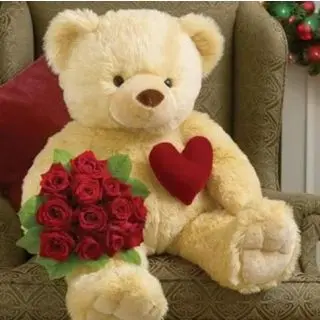 2 feet teddy bear with bouquet of 15 red roses