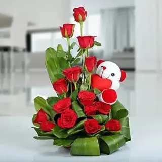 Arrangement of 20 Red Roses with 6 inch teddy