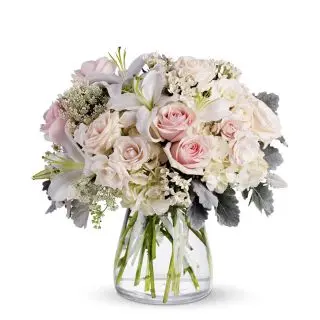 10 Pink carnations,10 Pink Roses,3 pink lilies in Vase