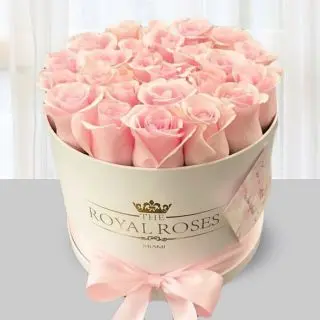 Box arrangement of 25 pink roses 