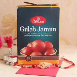 Box of 1 kg gulabjamun from haldiram sweets with Rakhi 