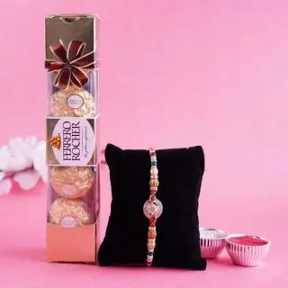 Box of 5 pcs rocher ferrero chocolates with rakhi 