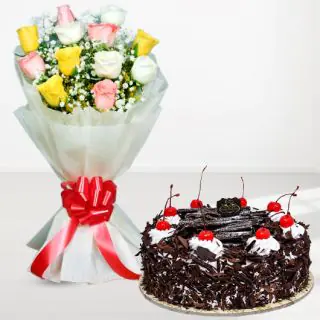 Bunch of 10 mix roses with black forest cool cake 