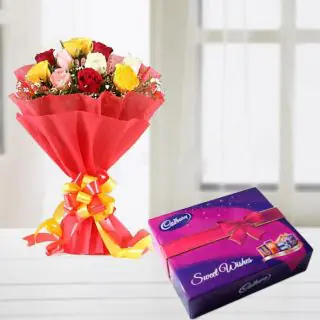 Bunch of 10 mix roses with Box of celebration chocolates 