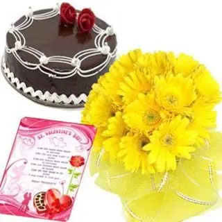 Bunch of 10 yellow gerberas with 1 pound fresh cream cake