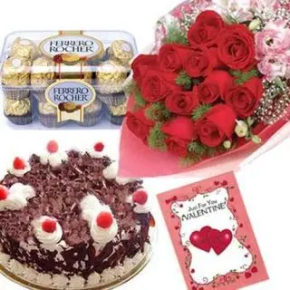 Bunch of 15 Red Roses with 16 pcs Ferrero Rocher chocolates