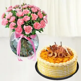 Bunch of 30 pink carnations with premium quality  honey cool cake 