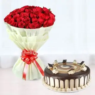 Bunch of 40 red roses with irish chocolate cake 