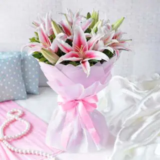 Bunch of 5 pink lilies 