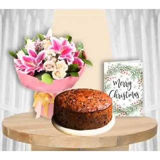 Bunch of Exotic Mix flowers , Rum n raisin Plum cake, Greeting card