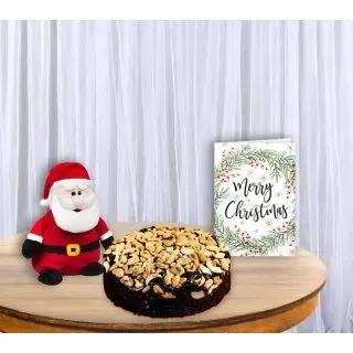 cashew Plum cake, santa soft toy with christmas greeting card