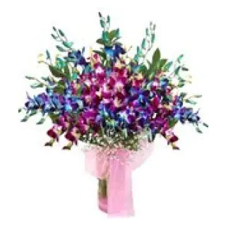 Celebrate With a Beautiful mixture of 15 lavender and blue orchids arranged in a glass vase looking rich and beautiful