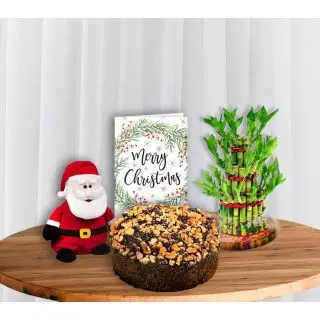 Dryfruits plum cake , christmas greeting card, santa clause with 3 layer lucky bamboo
