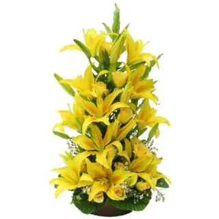 feet height arrangement of lilies and roses