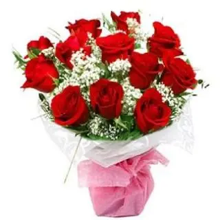 Full Of  Romance- 12 red roses hand bouquet with special tissue packing