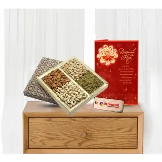 Assorted Box of Dry fruits with Diwali greeting card 