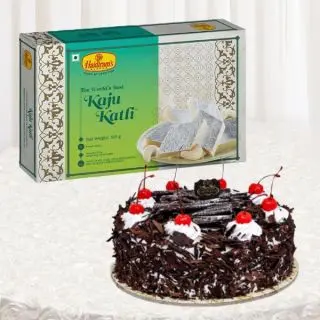 Half kg black forest cool cake  with box of half kg kaju katli 